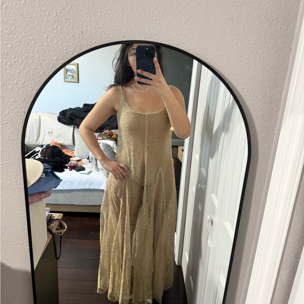 Valentino Silk Gold Lace Maxi Dress - Picture 2 of 10